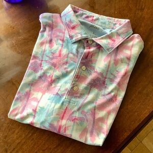 johnnie-O Pink and Light Blue Palm Print Golf Tennis Polo Sz XL